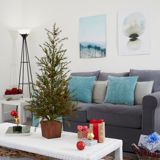 3ft. Unlit Alpine with Pinecones Artificial Potted Christmas Tree